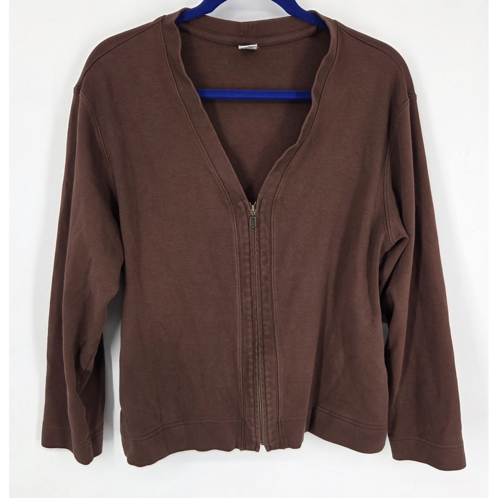 Peruvian Connection 100% Pima Cotton Cardigan Sweater Womens Medium Brown Zip